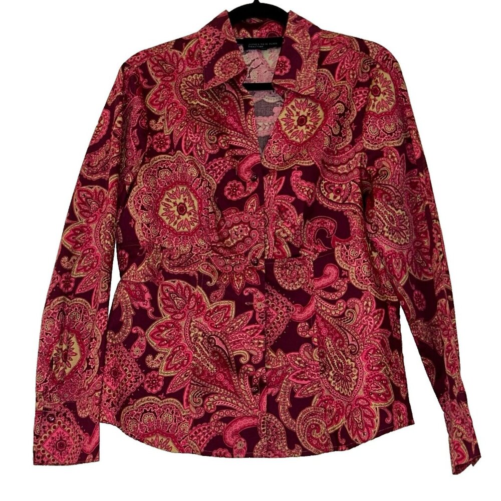 Jones NY Signature Cotton Peplum Fitted Blouse size Large NWT